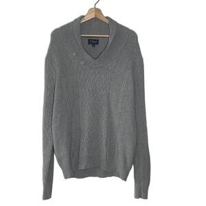 WALLIN & BROS Gray Lambswool Shawl‎ Collar Cable Knit Sweater Size L